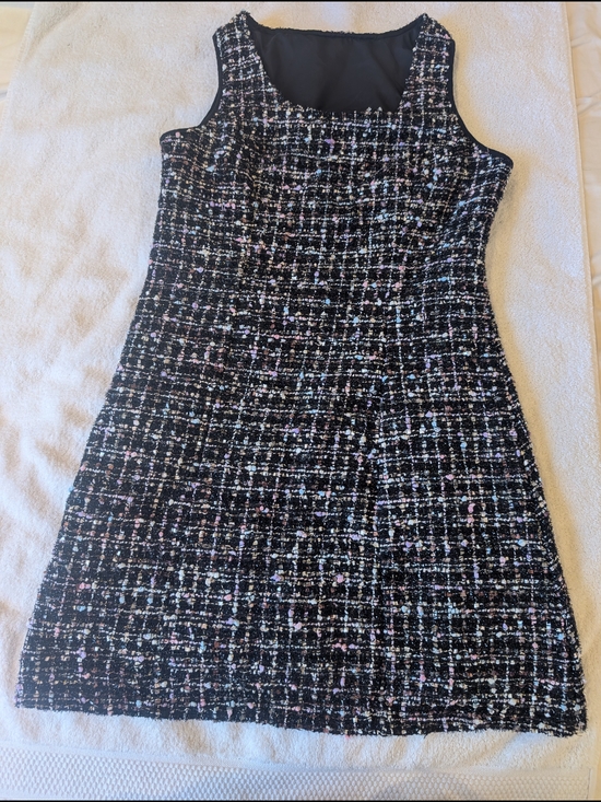 Dresses & Skirts - Sleeveless Black Tweed Shift Dress with Pastel Accents